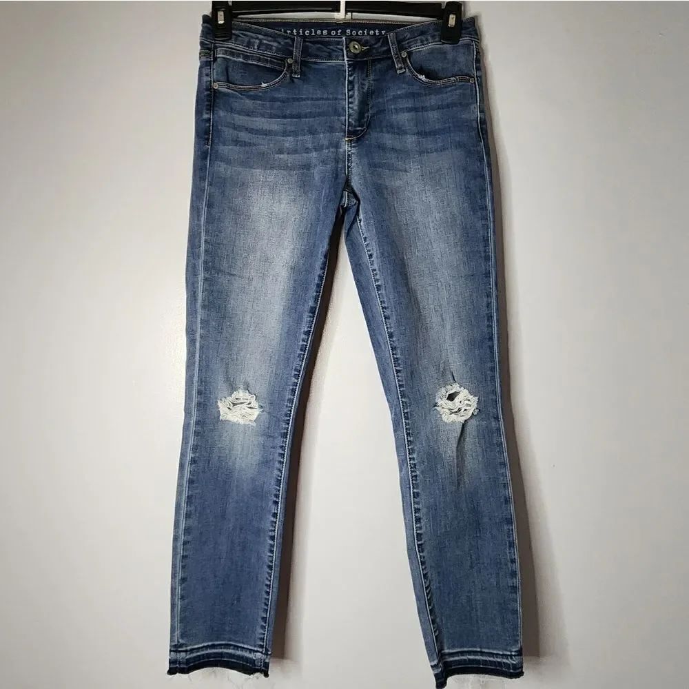 Articles of Society Jeans Womens 27 Skinny Stretch Distressed Denim Raw Hem
